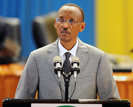 President Kagame making the State of The Nation Address, yesterday. (Photo Village Urugwiro)