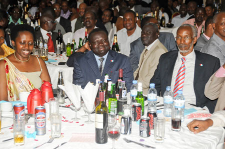 RPF Vice Chairman, Christophe Bazivamo (C), together with the new Governor of the Eastern Province, Aisa Kirabo Kacyira (L) and RPF Secretary General, Francois Ngarambe during the Gala night.( Photo T. Kisambira)