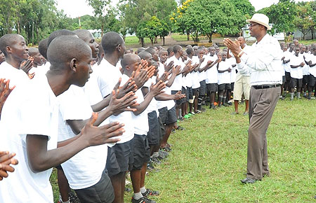 Youth Minister Protais Mitali with Iwawa trainees. (File photo)