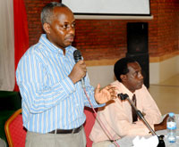 Fidele Kayira the coordinator of Ubudehe during the meeting yesterday (Photo T.Kisambira)