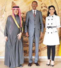 President Kagame with the Saudi Prince and his wife at Village Urugwiro, yesterday (Photo Village Urugwiro)