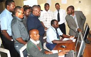 The Zambian delegation being shown how goods are cleared at gatuna boarder.(Photo J Mbanda)