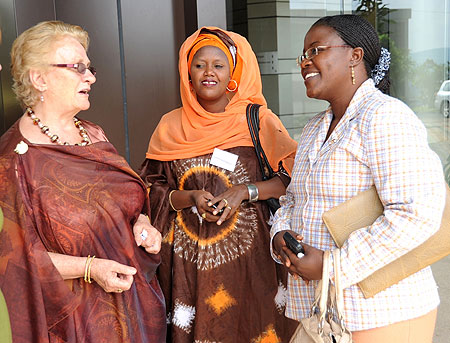 L-R; Dr. Shirley Randell, Director Centre for Gender, Culture and Development;Shamsi Kazimbaya from SWAA Rwanda and Gender Minister, Jeanne d'Arc Mujawamariya (Photo JMbanda)