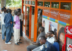 Customers line up for Rwandatel services at one of the operators shops in Kigali (Fle photo)