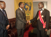 Senate President Dr Vincent Biruta received by CAR President Francois Bozize in Bangui. Looking on is ambassador Amandin Rugira