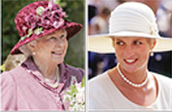 L-R: Queen Elizabeth II; Princess Diana (1961u20131997)  in 1991