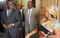 Minister Richard Sezibera shares a light moment with his Burundian counterpart (Photo T. Kisambira)