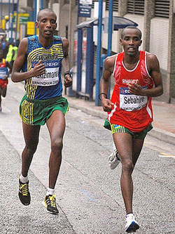 Gervais Hakizimana and Eric Sebahire taking part in a road race in France last year.