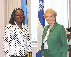 High Commissioner, Edda Mukabagwiza with Monique Gagnon Tremblay, the Quebec Minister in charge of International Cooperation (Courtesy Photo)