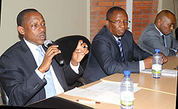 L-R;Amb.James  Kimonyo, Amb.Amandin Rugira and KIST Vice Rector, John Mshana during the Lecture. (Photo J Mbanda)