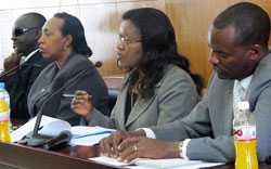 (L_R)PS Robert Saalli, Min. Monique Mukaruriza and EALA members, Patricia Hajabakiga and Dr James Ndahiro (Photo T.Kisambira)