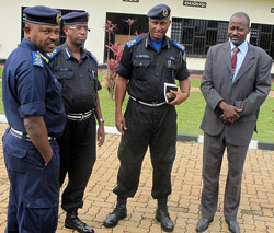 CP Cyprien Gatete, DIGP Stanley Nsabimana, ACP Emmnuel Butera, and Amir Ibrahim head of Interpol Sudan at the opening of the Interpol course (Photo T.Kisambira)