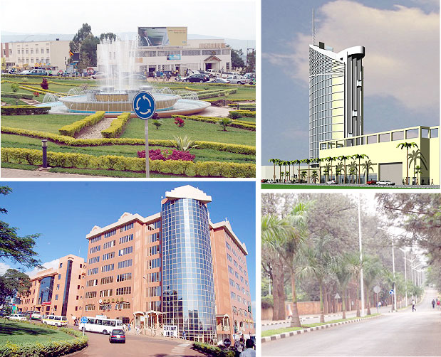 L-R:Kigali round about; Modern structures are sprouting up;  Centenary house is among the new structures