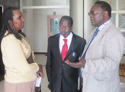 L-R; SFAR Director General, Emma Rubagumya, AAHEFA President Benjamin Chesire Cheboi and Secretary General George Nyatega (Photo J Mbanda).