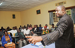 Emmanuel Rekeraho speaks to fellow traditional healers during their meeting yesterday. (Photo J Mbanda)