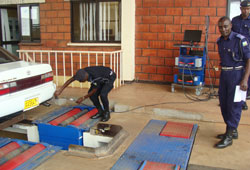 A Police officer tests one of the vehicles at the inspection centre (Courtesy Photo)