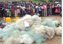 Some of the illegal fishing nets that were destroyed (Photo S Nkurunziza)