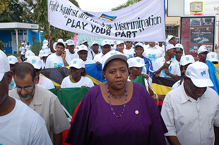 Fatuma Ndangiza leads mourners in a Walk to Remember on Thursday in Dar es Salaam. (Courtesy photo)