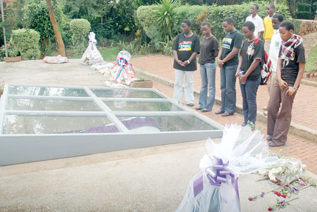 Youth pay their respects at the Kigali Memorial site