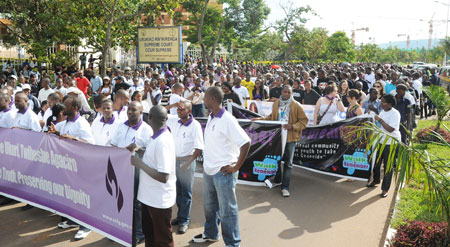 Youth prepare to start the Walk to Remember near MINIJUST. (Photo J Mbanda).