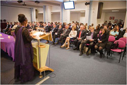 Ambassador Immaculee Uwanyiligira addressing participants during the commemoration in The Hague.