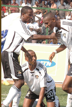 CLOSER TO SILVERWARE; APR players celebrating a league goal. (File Photo)