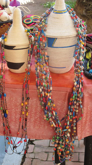 On display are colourful baskets and jewelry that have improved the wedges of rural women.