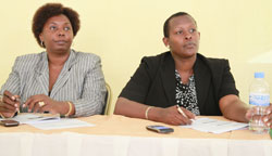 Gasabo District Vice Mayor Marie Louise Uwimana (L) and  Kigali City Vice Mayor Hope Tumukunde at the meeting (Photo E.Kabeera).