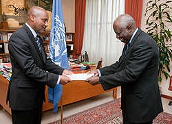 Amba Kabale presenting his credentials to the DG of FAO, Jacques Diouf (Courtesy photo)