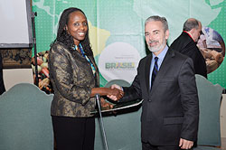 Agriculture Minister, Dr Agnes Kalibata, and Brazilu00b4s Minister of External Relations, Antonio Patriota, after signing the MoU (Courtesy photo)