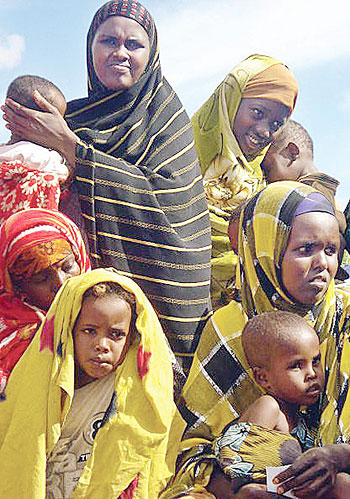 Somali women and children wait to get medicine at a Medicines Sans Frontieres, MSF. Net photo