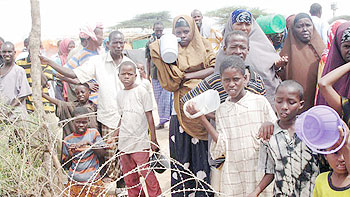 Somalis line up to receive food rations in Mogadishu on July 16, 201. ALI MUSA / AFP / Getty Images