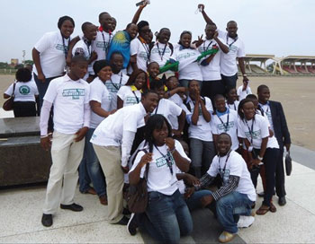 Innocent Ninsiima (with the Rwanda flag) and some of the African participants.