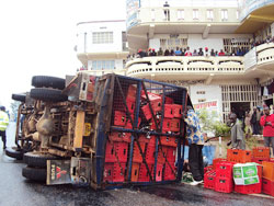 The driver was injured and rushed to a clinic. The Sunday Times/ Daniel Sabiiti