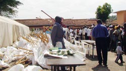 Ex-combatants gather to receive work equipment, on Friday, at Nyandungu. The NewTimes / Courtesy