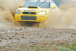 Giancarlo powers his Subaru Impreza during a past rally event. He finished second in the KCB Mt. Gorilla Rally.