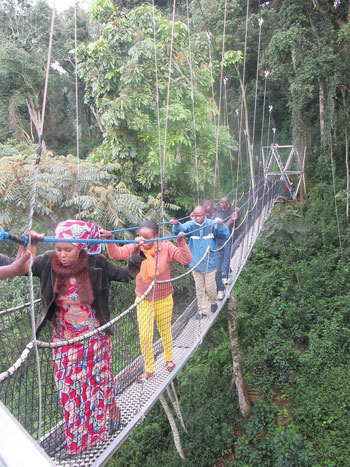 Many tested their Phobia for heights during the canopy walk.The New Times / D. Umutesi)