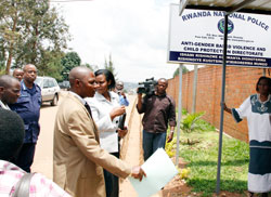 Oda Gasinzigwa  of Gender Monitoring with other officials during her officeu2019s tour at Police. The New Times / Timothy Kisambirau2019