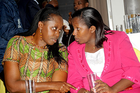 Former Eastern Province  Governor, Dr. Aisa Kirabo (L) with her successor Odette Uwamariya.The SundayTimes / J. Mbanda