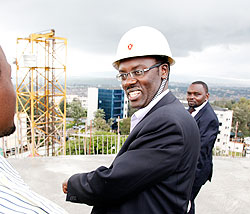 Kigali City Mayor Fidele Ndayisaba, launching the final phase of the KCC Headquarters construction. The Sunday Times /Timothy Kisambira