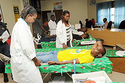 MTN staff donating blood on Friday. The Sunday Times / J. Mbanda