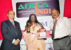 KHI acting Rector, Dr Chantal Kabagabo, shows off the Award. The New Times / Courtesy