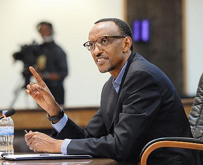 President Kagame during the press conference yesterday. The New Times / Village Urugwiro.