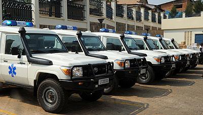 The Ministry of Health yesterday gave out eight ambulances to various hospitals.The New Times  / File