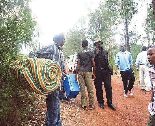 VICTIMS OF CIRCUMSTANCES; students illegally enrolled at Mutenderi SS heading back home. The Sunday Times / S. Rwembeho.