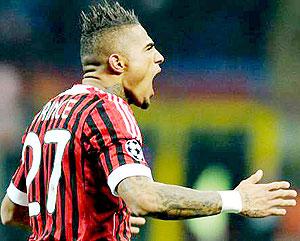 Boateng scored Milan's opener in a 4-0 drubbing against Arsenal in last week's Champions League tie. Net photo.