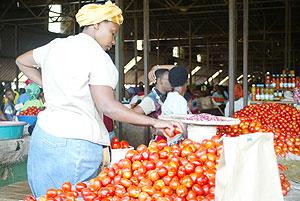 Food vendors in a Kigali market. High food prices in the Horn of Africa was to blame for the high inflation in the East African region. The New Times / File.