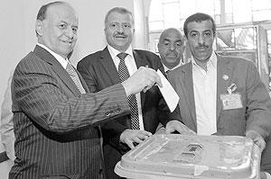 Hadi promised big political, economic and social changes as he cast his vote in a Sanaa neighbourhood on Tuesday. Net photo.