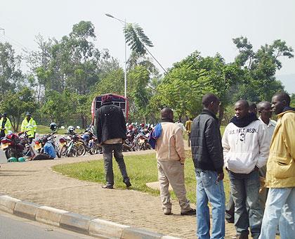 Some of the motorcyclists whose bikes were parked at KBC.  The Sunday Times / G. Mugoya