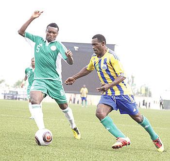 Amavubi striker Bokota Labama kept the Nigerian defense of their toes after coming on for Hussein Sibomana in the second half.  The New Times/T. Kisambira.